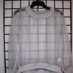 Medium Silver Glamorous Long-Sleeve Mesh Top
